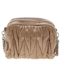 Pre Owned Miu Miu Beige Matelassé Leather Double Zip Crossbody Bag