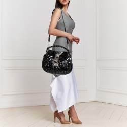 Miu Miu Black Matelassé Patent Leather Coffer Hobo