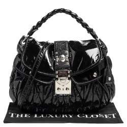 Miu Miu Black Matelassé Patent Leather Coffer Hobo