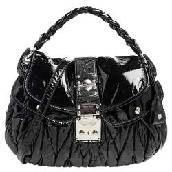 Miu Miu Black Matelassé Patent Leather Coffer Hobo