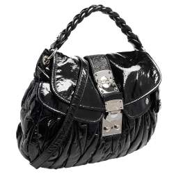 Miu Miu Black Matelassé Patent Leather Coffer Hobo