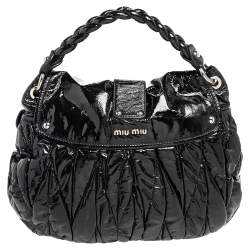 Miu Miu Black Matelassé Patent Leather Coffer Hobo