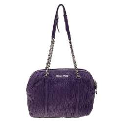 Pre Owned Miu Miu Purple Matelassé Leather Satchel