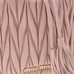 Pre Owned Miu Miu Pink Matelassé Leather Bucket Bag