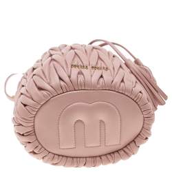 Pre Owned Miu Miu Pink Matelassé Leather Bucket Bag
