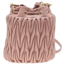 Pre Owned Miu Miu Pink Matelassé Leather Bucket Bag