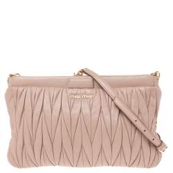 Pre Owned  Miu Miu Blush Pink Matelassé Leather Clutch 
