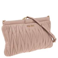 Pre Owned  Miu Miu Blush Pink Matelassé Leather Clutch 