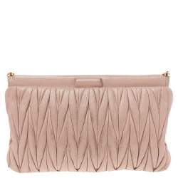 Pre Owned  Miu Miu Blush Pink Matelassé Leather Clutch 