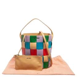 Pre Owned Miu Miu Multicolor Woven Leather Bucket Hobo