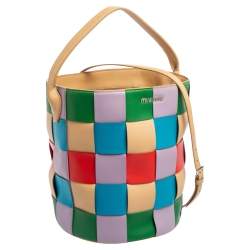 Pre Owned Miu Miu Multicolor Woven Leather Bucket Hobo