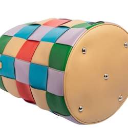 Pre Owned Miu Miu Multicolor Woven Leather Bucket Hobo