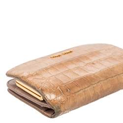 Miu Miu Beige Croc Embossed Leather Long Wallet