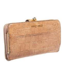 Miu Miu Beige Croc Embossed Leather Long Wallet