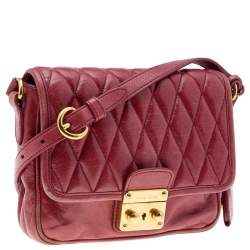 Miu Miu Red Quilted Leather Pushlock Flap Shoulder Bag