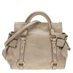 Miu Miu Grey Vitello Lux Leather Bow Satchel