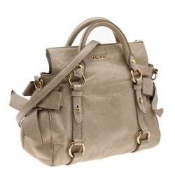 Miu Miu Grey Vitello Lux Leather Bow Satchel