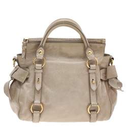 Miu Miu Grey Vitello Lux Leather Bow Satchel