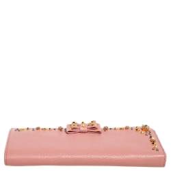 مملوكة مسبقًا محفظة  ميو ميو  سحاب محيط مزخرف كريستال جلد مرصع بفيونكة ورديه