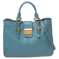 Miu Miu Blue Madras Leather Tote