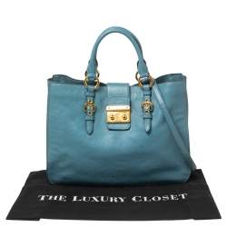 Miu Miu Blue Madras Leather Tote