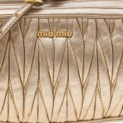 Pre Owned Miu Miu Metallic Gold Matelasse Leather Double Zip Crossbody Bag