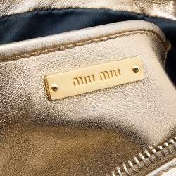 Pre Owned Miu Miu Metallic Gold Matelasse Leather Double Zip Crossbody Bag