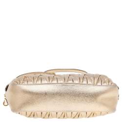 Pre Owned Miu Miu Metallic Gold Matelasse Leather Double Zip Crossbody Bag
