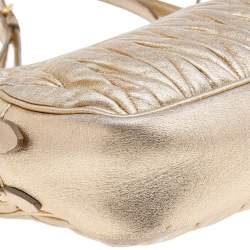 Pre Owned Miu Miu Metallic Gold Matelasse Leather Double Zip Crossbody Bag