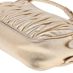 Pre Owned Miu Miu Metallic Gold Matelasse Leather Double Zip Crossbody Bag