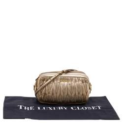 Pre Owned Miu Miu Metallic Gold Matelasse Leather Double Zip Crossbody Bag
