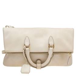 Miu Miu Cream Leather Fold Over Shoulder Bag