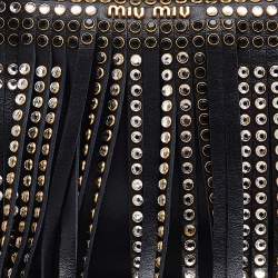 مملوكة مسبقًا Miu Miu Black Leather Crystal Embellished Fringed Clutch