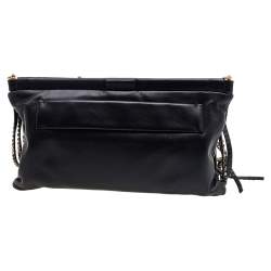مملوكة مسبقًا Miu Miu Black Leather Crystal Embellished Fringed Clutch
