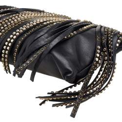 مملوكة مسبقًا Miu Miu Black Leather Crystal Embellished Fringed Clutch
