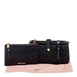 Pre Owned Miu Miu Black Matelassé Leather Zip Crossbody Bag