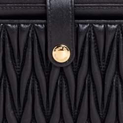 Pre Owned Miu Miu Black Matelassé Leather Zip Crossbody Bag