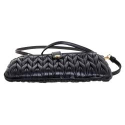 Pre Owned Miu Miu Black Matelassé Leather Zip Crossbody Bag