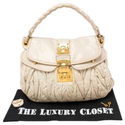 Miu Miu Off White Matelassé Leather Coffer Hobo