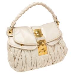 Miu Miu Off White Matelassé Leather Coffer Hobo