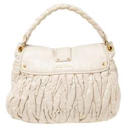 Miu Miu Off White Matelassé Leather Coffer Hobo
