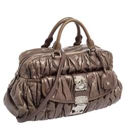 Pre Owned Miu Miu Dark Grey Matelassé Leather Bauletto Bowler Bag