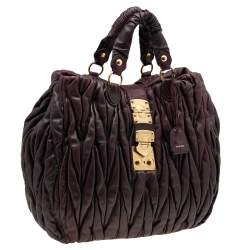 Pre Owned حقيبة يد توتس ميو ميو شوبر جلد ماتيلاس بني شيكولاتة كبيرة