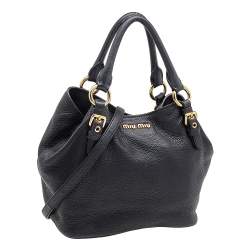 Pre Owned Miu Miu Black Vitello Phenix Leather Tote