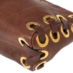 Miu Miu Brown Leather Eyelet Pochette Clutch