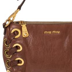 Miu Miu Brown Leather Eyelet Pochette Clutch