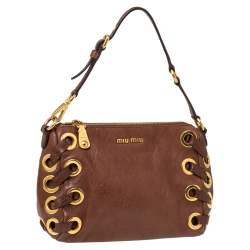 Miu Miu Brown Leather Eyelet Pochette Clutch