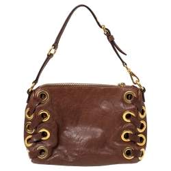Miu Miu Brown Leather Eyelet Pochette Clutch