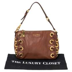 Miu Miu Brown Leather Eyelet Pochette Clutch