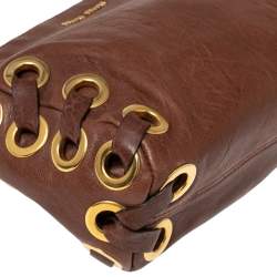 Miu Miu Brown Leather Eyelet Pochette Clutch